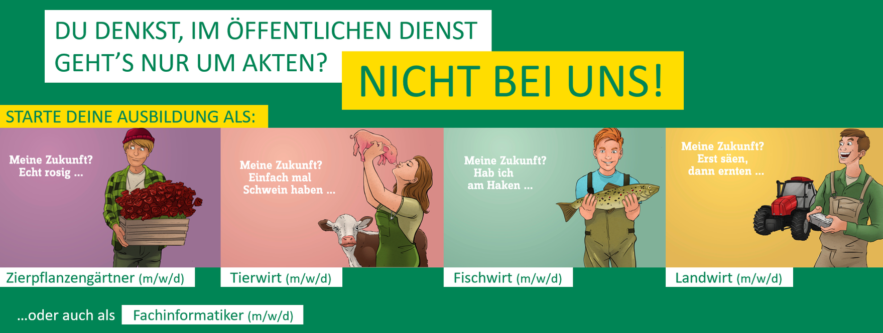 Banner mit den verschiedenen Ausbildungsberufen, die im LfULG erlernt werden können