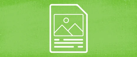 Strichzeichnung: Blatt mit Bild und Text