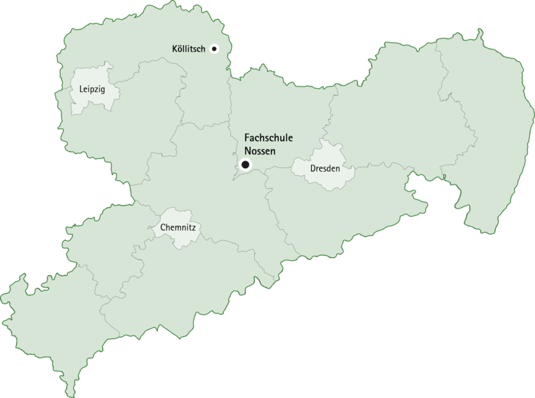 Sachsenkarte mit Fachschule Nossen und Köllitsch