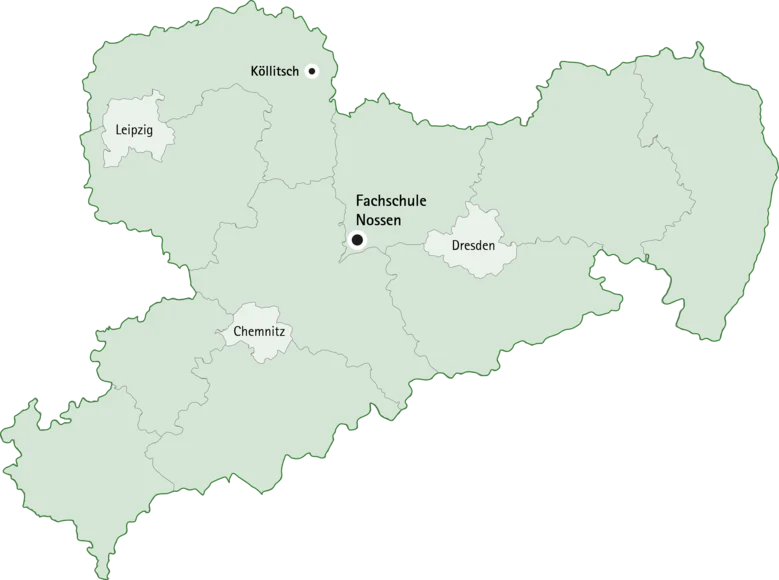 Sachsenkarte mit Fachschule Nossen und Köllitsch